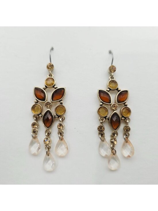 Unbranded Jewelry - Gold Tone Earrings Faceted Citrine Color Crystals and Briolette Chandelier